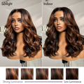 Elegant Copper Ombre Highlights Loose Body Wave / Silky Straight Glueless 5x5 Closure Lace Wig Breathable Cap