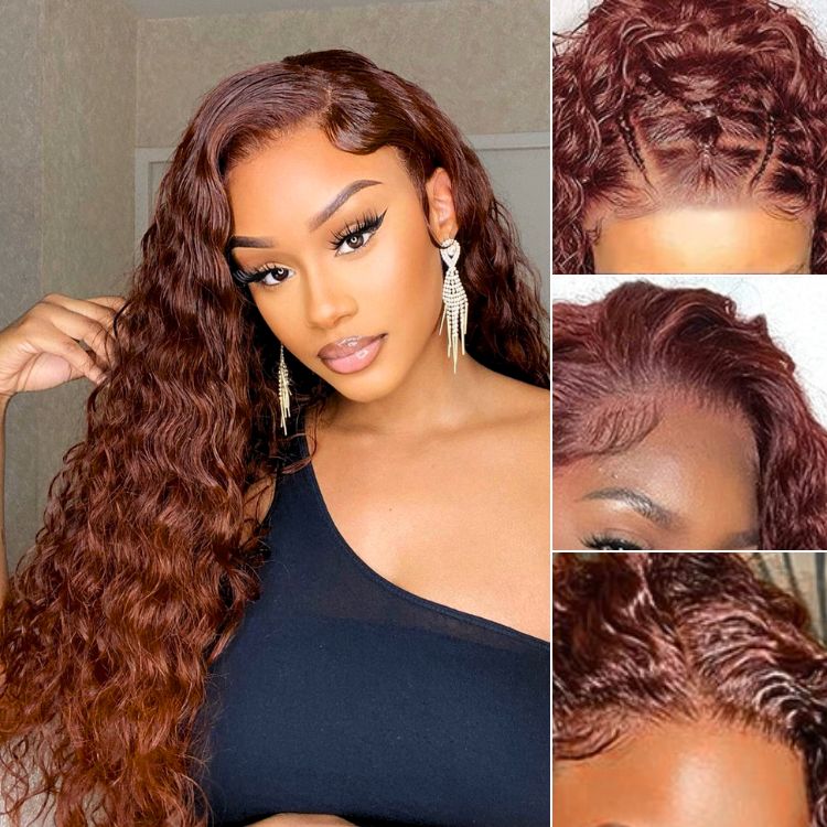 Special Deal | Casual Reddish Brown Curly 5x5 Closure Lace Glueless Mid Part Long Wig 100% Human Hair