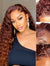 Casual Reddish Brown Curly 5x5 Closure Lace Glueless Mid Part Long Wig 100% Human Hair