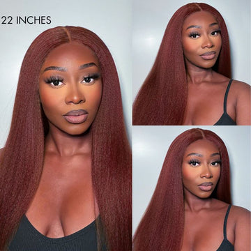 Points Rewards | Realistic Reddish Brown Kinky Straight Glueless 5x5 Closure Lace Wig for All Skin Tones