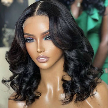 VIP Price | Gorgeous Natural Black Loose Wave 5x5 Closure Lace Glueless Short Wig 100% Human Hair | Large & Small Cap Size