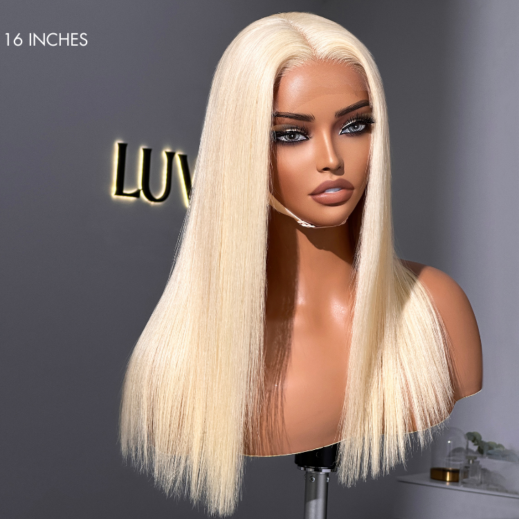 Easily Redyed 613 Silky Straight 5x5 Closure HD Lace Glueless Mid Part Long Wig 100% Human Hair