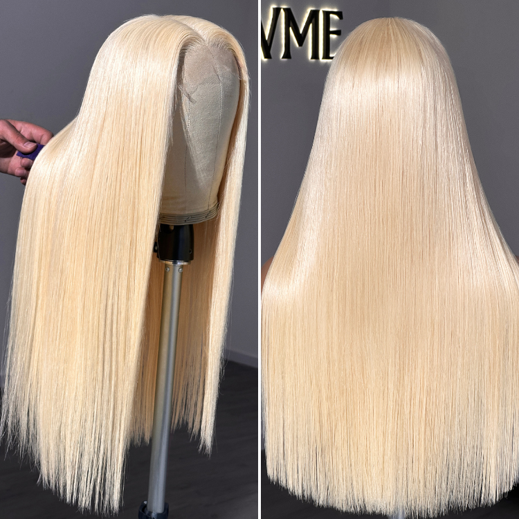 Easily Redyed 613 Silky Straight 5x5 Closure HD Lace Glueless Mid Part Long Wig 100% Human Hair