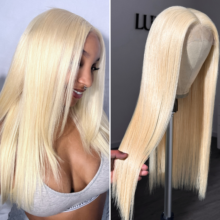 Easily Redyed 613 Silky Straight 5x5 Closure HD Lace Glueless Mid Part Long Wig 100% Human Hair