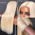 Easily Redyed 613 Silky Straight 5x5 Closure HD Lace Glueless Mid Part Long Wig 100% Human Hair