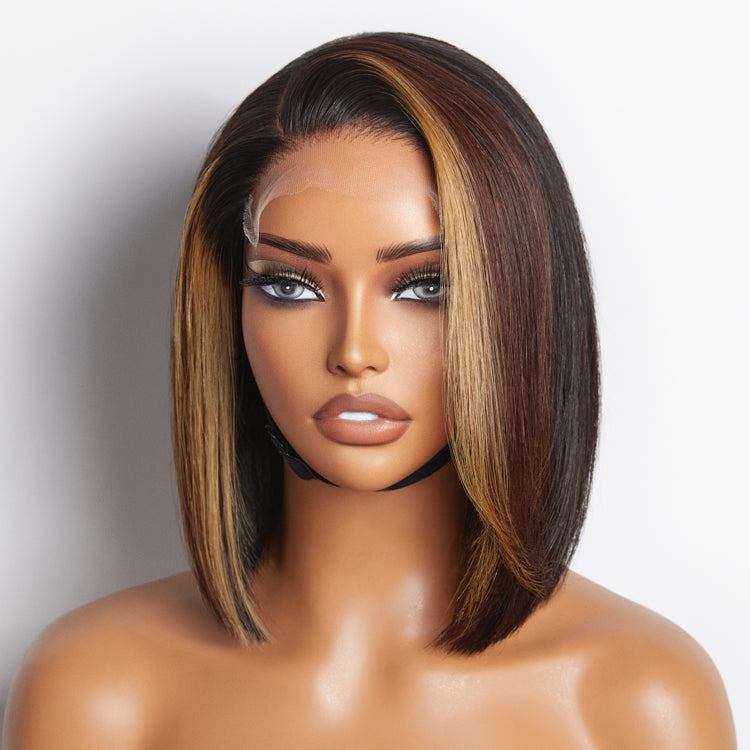 Limited Design | Brown Blonde Combo Highlight Straight Glueless 5x5 Closure HD Lace Bob Wig