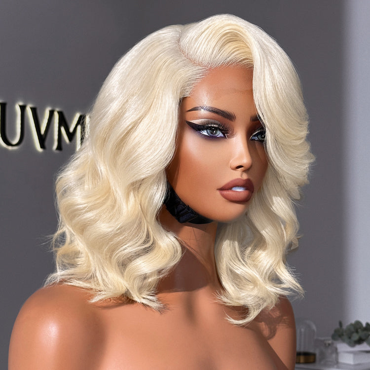 Limited Design | Blonde 613 Layered Cut Loose Body Wave Glueless 5x5 Closure HD Lace Right C Part Short Wig