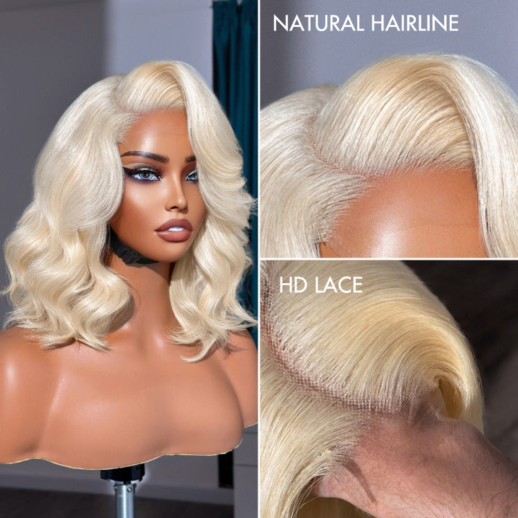 Limited Design | Blonde 613 Layered Cut Loose Body Wave Glueless 5x5 Closure HD Lace Right C Part Short Wig