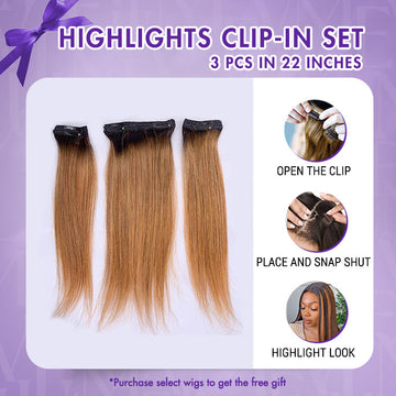 2+1 Highlights Clip In Set | Easily Adding Highlights On Wig Free Gift