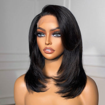 Special Deal | Shaggy Layered Cut Glueless 4x4 Closure Wig with Side-swept Bangs 100% Human Hair