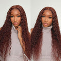 Casual Reddish Brown Curly 5x5 Closure Lace Glueless Mid Part Long Wig 100% Human Hair