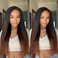 Win Back | 4C Edges | Natural Black / Ombre Brown Kinky Edges Kinky Straight 5x5 Closure Glueless Long Wig