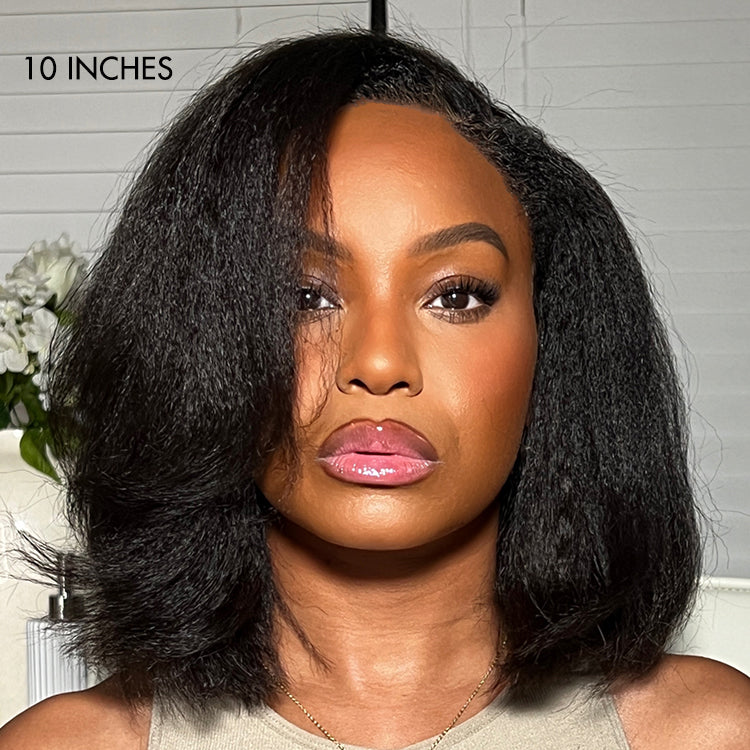 4C Edges | Ready-to-Wear Kinky Straight Bob Minimalist Lace Glueless Deep C Part Short Wig | Small Cap Size