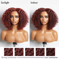 Dark Reddish Brown Water Wave Glueless 5x5 Closure Lace Short Curly Wig