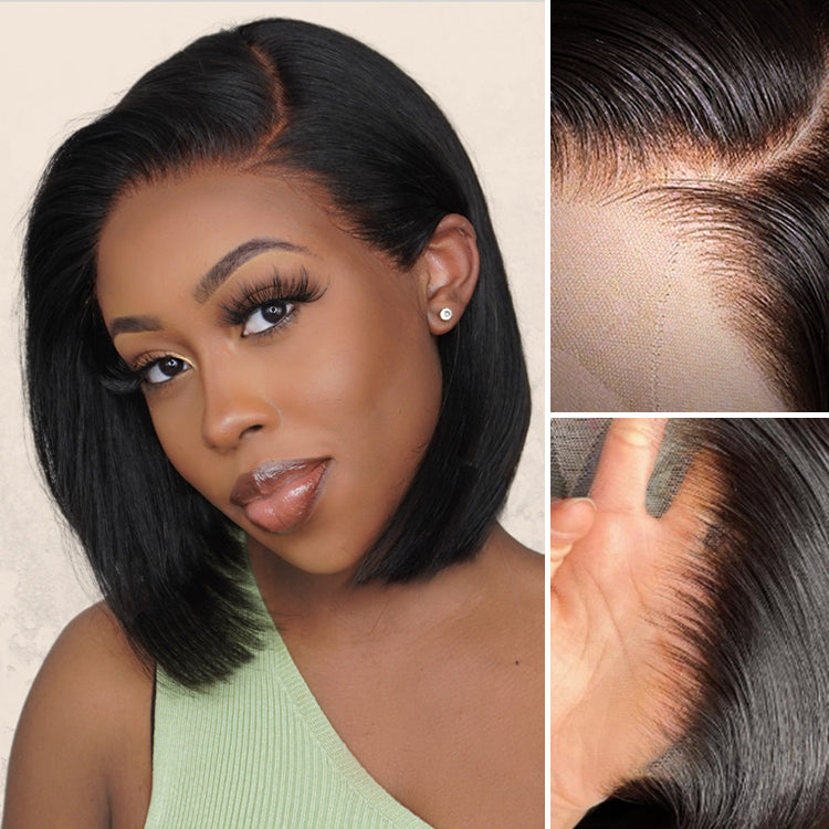 Win Back | PreMax Wigs | Super Natural Hairline Silky Blunt Cut Glueless 13x4 Frontal Lace / 5x5 Closure HD Lace Human Hair Short Bob Wig