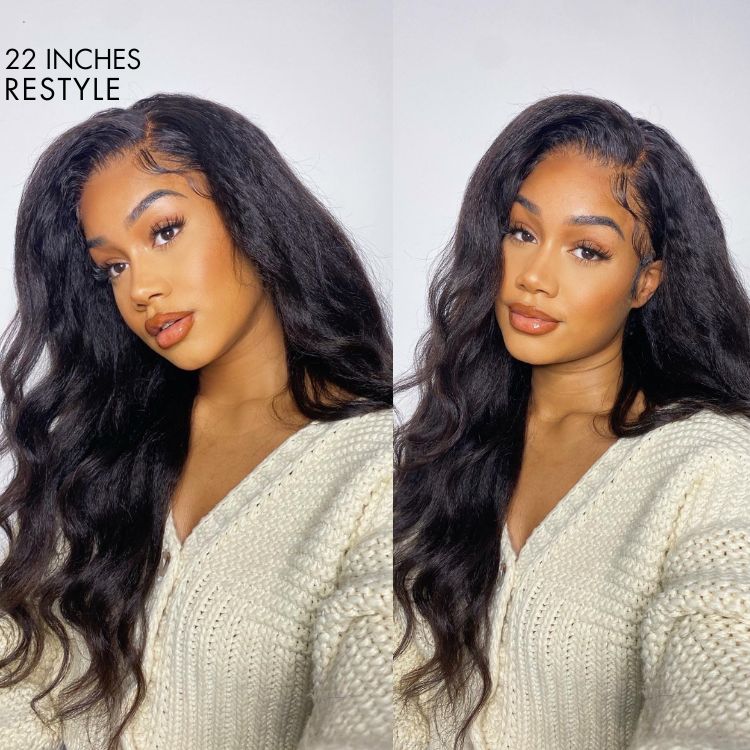 Natural Kinky Straight Glueless 5x5 Closure / 13x4 Frontal HD Lace Long Wig 100% Human Hair