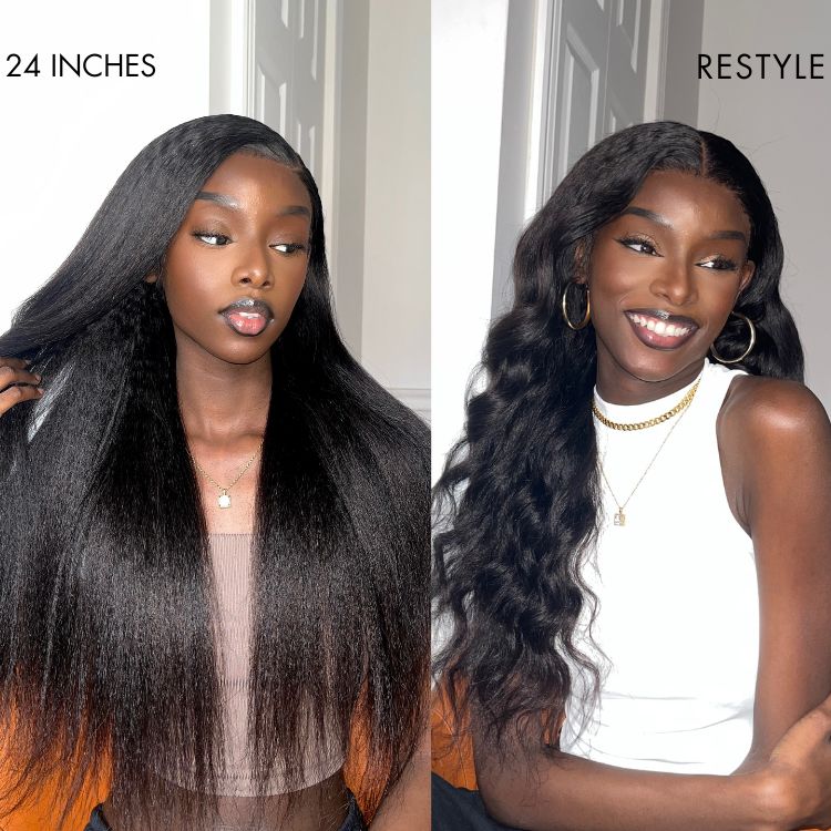 Natural Kinky Straight Glueless 5x5 Closure / 13x4 Frontal HD Lace Long Wig 100% Human Hair