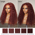 Dark Reddish Brown Fluffy Deep Wave Glueless 5x5 Closure Lace Wig