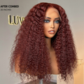 Dark Reddish Brown Fluffy Deep Wave Glueless 5x5 Closure Lace Wig