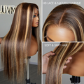 Honey Blonde Highlight Silky Straight Glueless 5x5 Closure HD Transparent Lace Long Wig