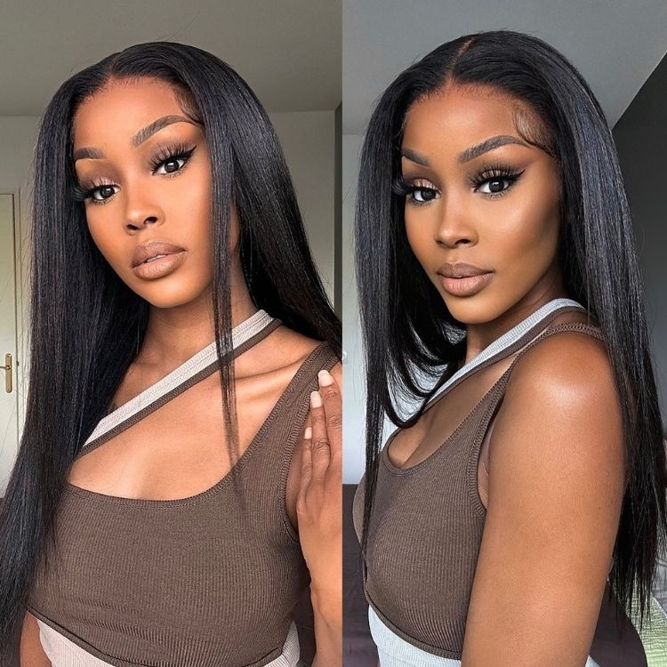 Flash Sale | 4C Edges | Natural Yaki Straight Glueless Free Parting 13x4 Undetectable Lace Front Wig