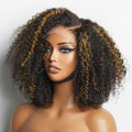 Brown Highlight Deep Side Part Afro Glueless 5x5 Closure Lace Wig Breathable Cap