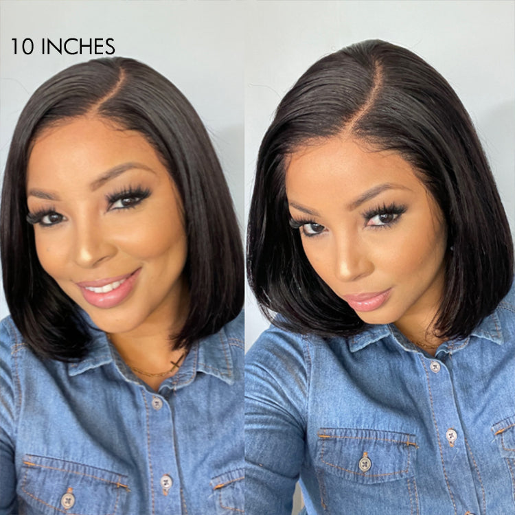 Super Natural C Part Natural Black / Blonde Highlight Glueless Lace Bob Wig 100% Human Hair | Fits All Face Shapes