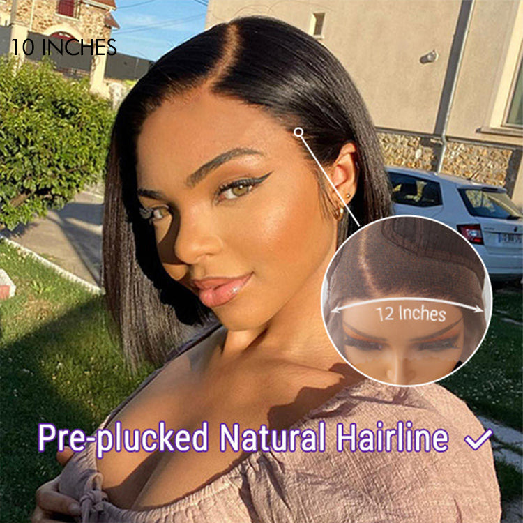 Exclusive Discount | Super Natural C Part Natural Black / Blonde Highlight Glueless Lace Bob Wig 100% Human Hair | Fits All Face Shapes