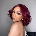 Points Rewards | Dark Plum Loose Wave Minimalist HD Lace Glueless Mid Part Short Wig 100% Human Hair