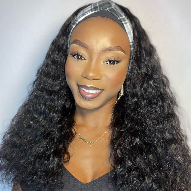 Points Rewards | Wet And Wavy | Throw On & Go Water Wave Glueless Long Headband Wig 100% Human Hair (Get Free Trendy Headbands)