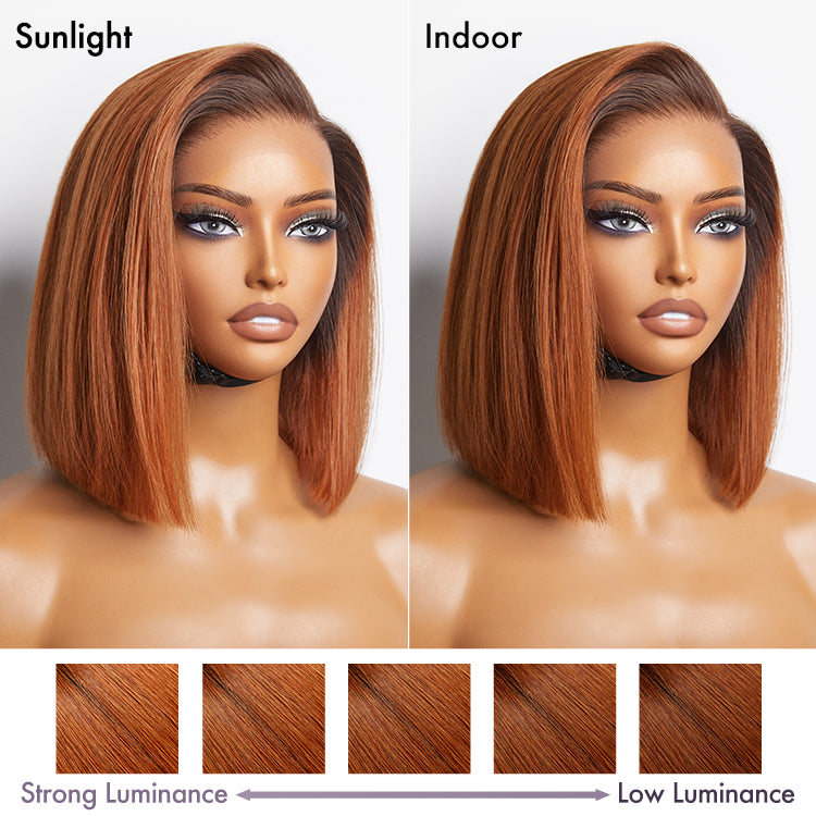 Ginger Ombre Silky Blunt Cut Glueless 13x4 Lace Front Short Bob Wig 100% Human Hair