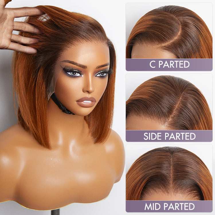 Ginger Ombre Silky Blunt Cut Glueless 13x4 Lace Front Short Bob Wig 100% Human Hair