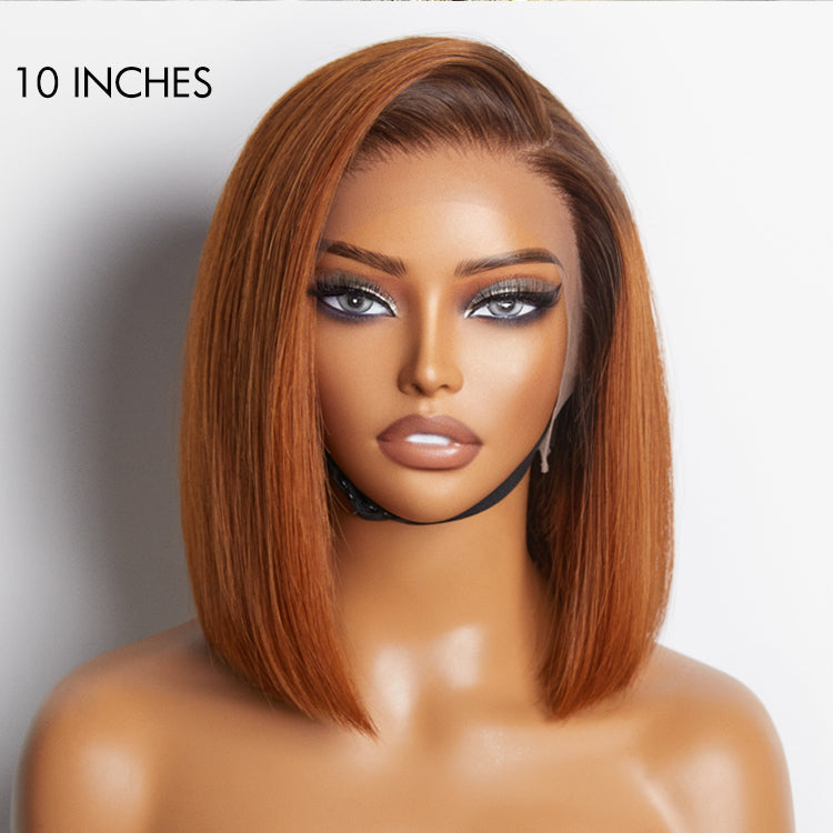 Ginger Ombre Silky Blunt Cut Glueless 13x4 Lace Front Short Bob Wig 100% Human Hair