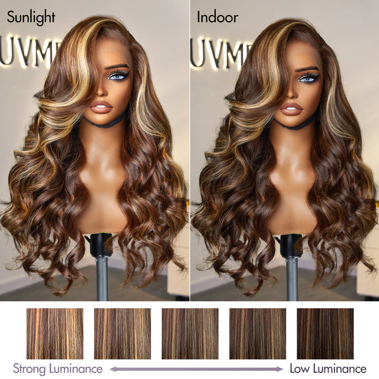 Honey Blonde Highlight / Natural Black Loose Body Wave Glueless 13x4 Lace Front Wig 100% Human Hair