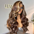 Honey Blonde Highlight / Natural Black Loose Body Wave Glueless 13x4 Lace Front Wig 100% Human Hair