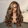 Honey Blonde Highlight / Natural Black Loose Body Wave Glueless 13x4 Lace Front Wig 100% Human Hair