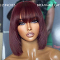 Put On and Go Reddish Purple / Brown Highlight / Natural Black Layered Cut Yaki Straight Minimalist Lace Bob Wig with Bangs