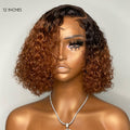 Special Deal | Trendy Mix Brown Short Cut Curly Minimalist HD Lace Glueless Side Part Wig 100% Human Hair