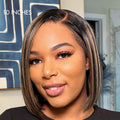 Crazy Wednesday | Super Natural C Part Natural Black / Blonde Highlight Glueless Lace Bob Wig 100% Human Hair | Fits All Face Shapes