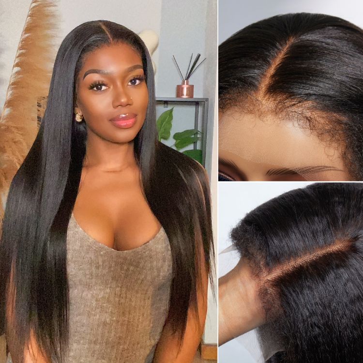 4C Edges | Natural Yaki Straight Glueless Free Parting 13x4 Undetectable Lace Front Wig | Afro Inspired