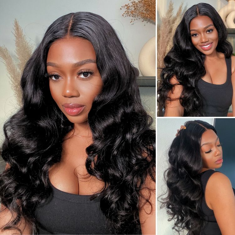 Jet Black Loose Body Wave Glueless 5x5 Closure Lace Wig 100% Human Hair