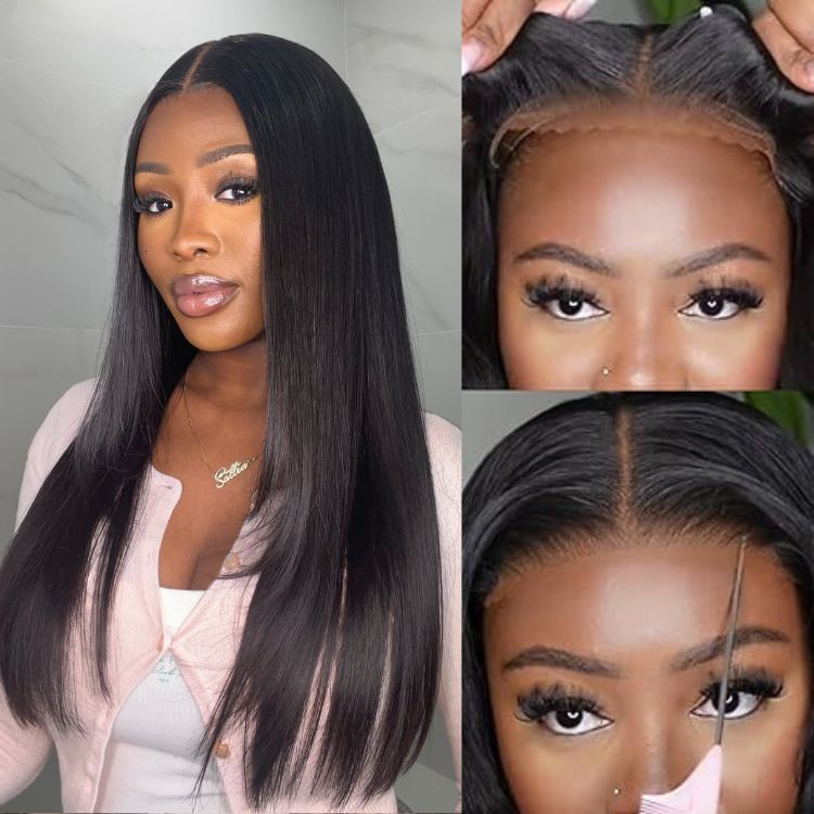 Points Rewards | Effortless Straight 4x4 Closure Lace Glueless Mid Part Long Wig 100% Human Hair