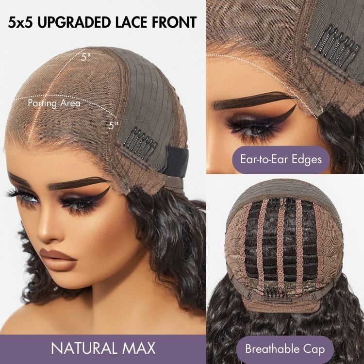 Pre Max Wigs | Ear to Ear Super Natural Hairline Deep Wave Glueless 5x5 Upgraded Lace Front Wig Pre-plucked