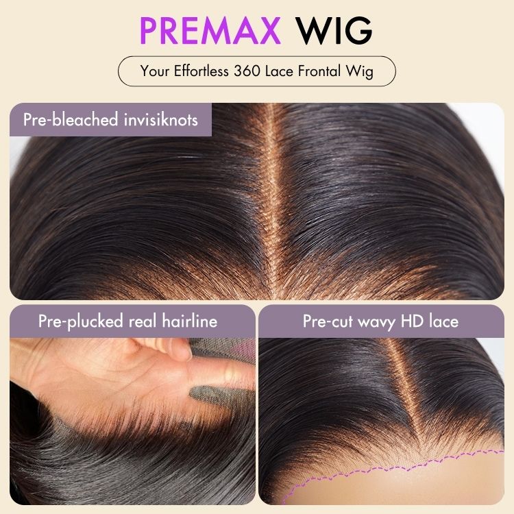 PreMax Wigs | 360 Lace Super Natural Hairline Water Wave / Body Wave Free Part Human Hair Wig