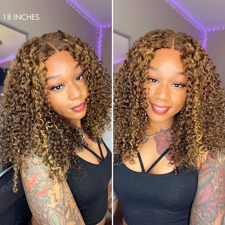 1 SEC INSTALL WIG | Honey Blonde Highlight Kinky Curly Glueless 5x5 Closure HD Lace Wig Breathable Cap