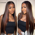 Elegant Copper Ombre Highlights Loose Body Wave / Silky Straight Glueless 5x5 Closure Lace Wig Breathable Cap