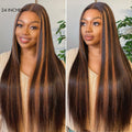 Elegant Copper Ombre Highlights Loose Body Wave / Silky Straight Glueless 5x5 Closure Lace Wig Breathable Cap