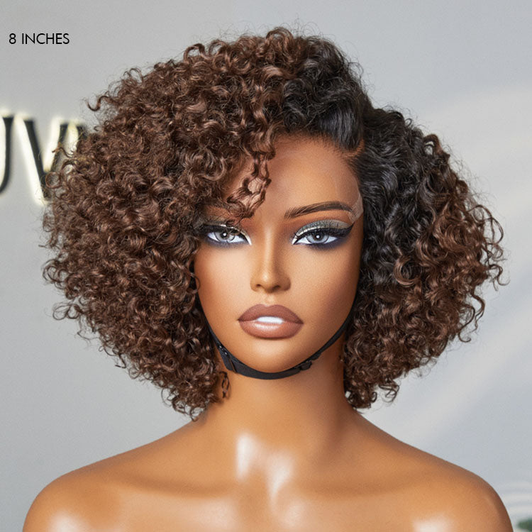 Ombre Brown Fluffy Kinky Curl Glueless Minimalist HD Lace Wig Ready To Go