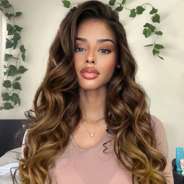 Parting Max Glueless Wig Ombre Brown Loose Body Wave 7x6 Closure HD Lace 100% Human Hair Wig Ready to Go