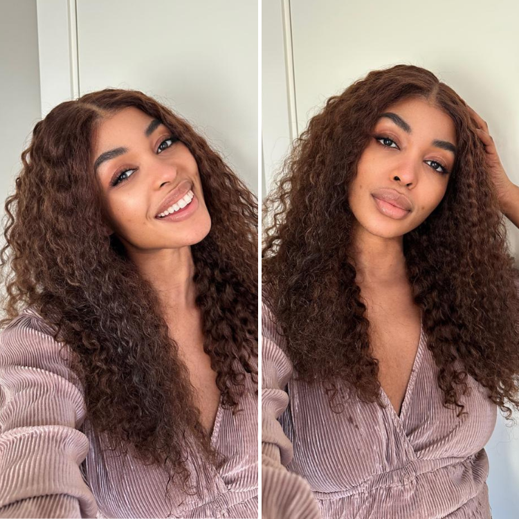 Special Deal | Light Chocolate Brown Kinky Curly Glueless 5x5 Closure Long Wig 100% Human Hair